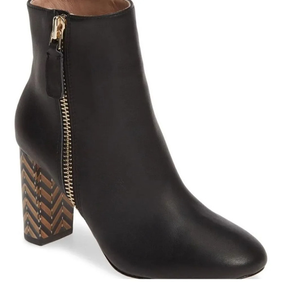 JAMES CHAN | Delia Black Ankle Boots Booties Herringbone Chevron | Size 8.5 - Picture 1 of 13